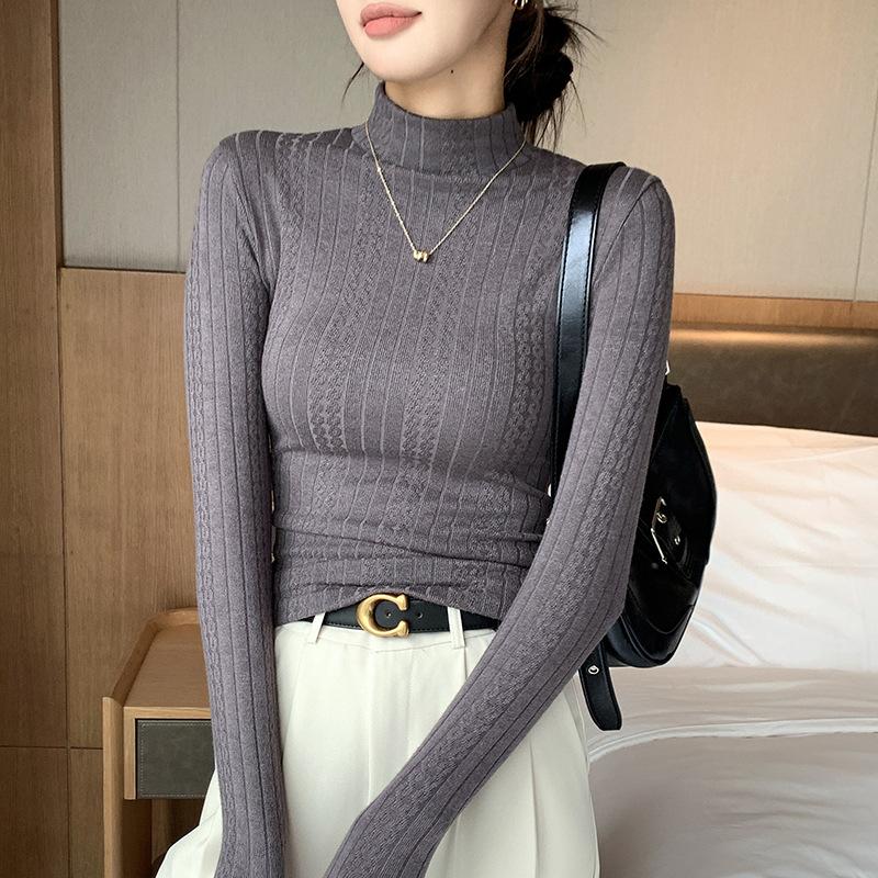 Knitted Base Layer Women's Autumn and Winter New Style with a Half-turtleneck Sweater Slim Fit Mid-neck Warm Long-sleeved Top