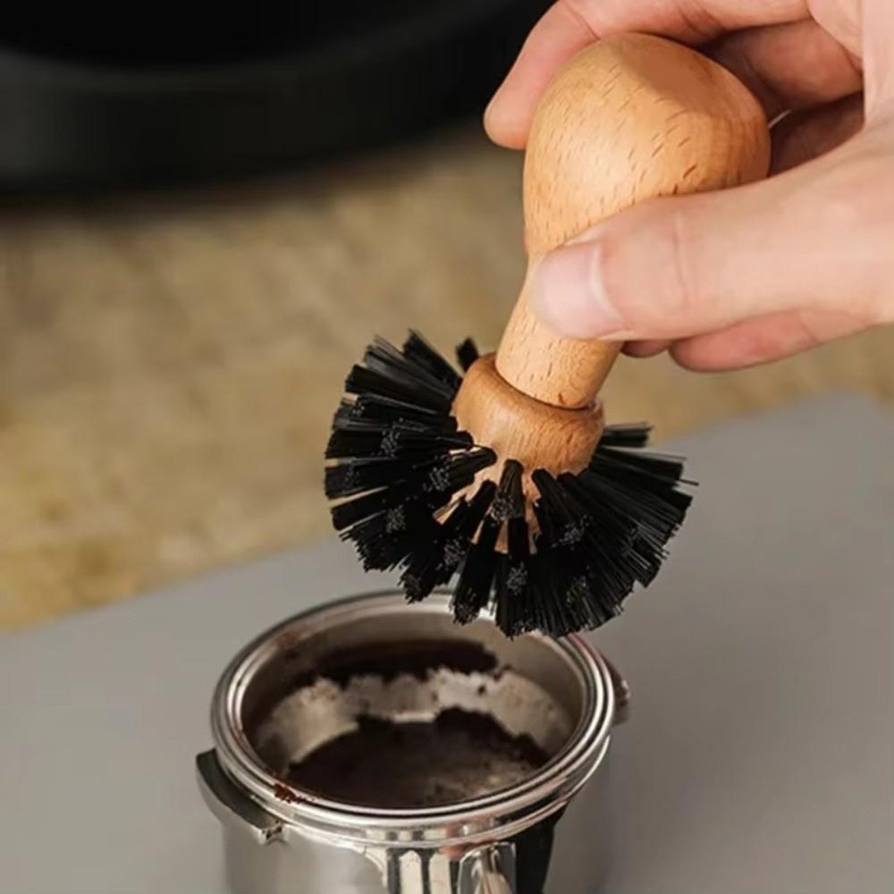 Wooden Handle Portafilter Cleaning Brush Professional Barista Brush  Kitchen Use