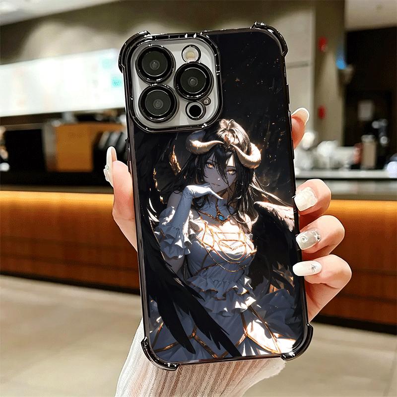 Albedo O-Overlords Anime Plating Phone Case For Iphone 16 17 Pro Max Air 16E 14 15 Plus 12 13 Mini Anti-Fall Airabag Cover