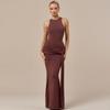 Sommer neue europäische und amerikanische Damenbekleidung Retro-Stil einfarbig ärmellos figurbetont plissiert Band Hüftkleid