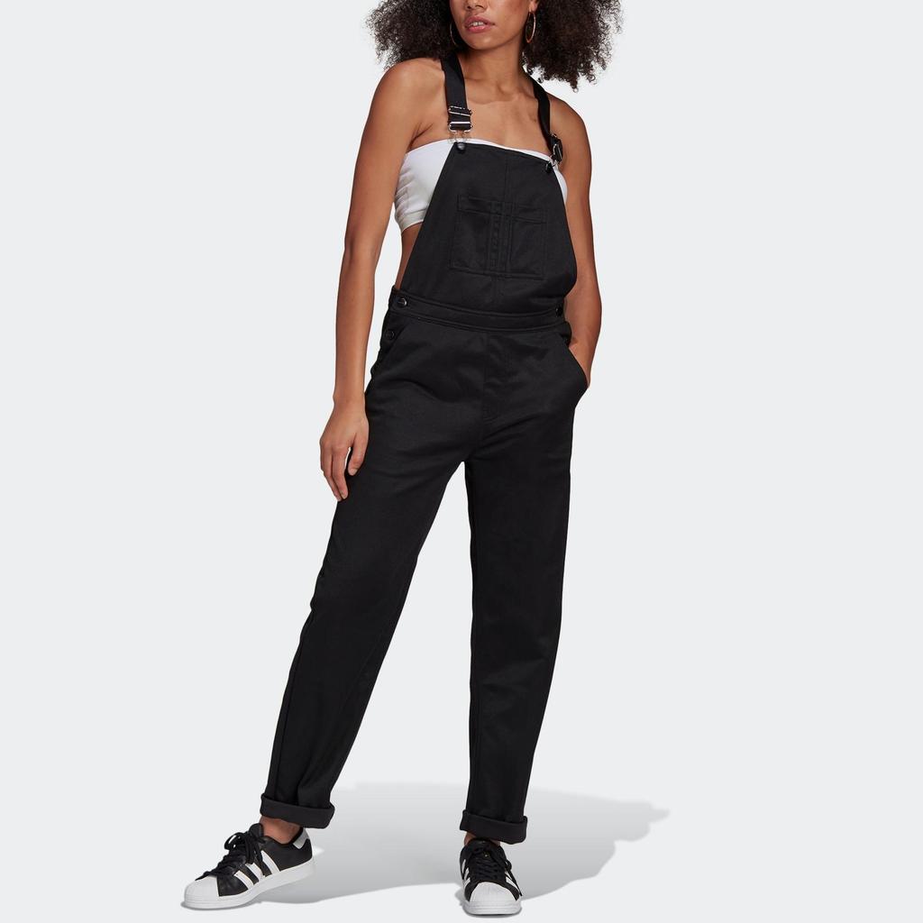 Adidas Originals R.Y.V Series Vintage Street Style Loose Fit Casual Dungarees Daily Comfort Overalls Women Pure Black GN4261