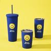 Stainless Steel Vacuum Insulated Tumbler With Straw Lid Blue Smile Design 350ml To 1000ml Office Travel Gym