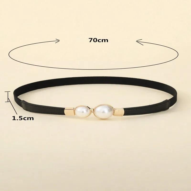Elegant Retro Charm Slender Waist Belt for Dress Pearl Double Buckle Cinch Waist Accessory