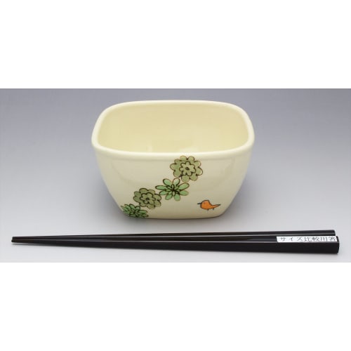 SOUSEN Microwave Pack, Green, 12cm, Seto Ware, Small, Bird Pattern