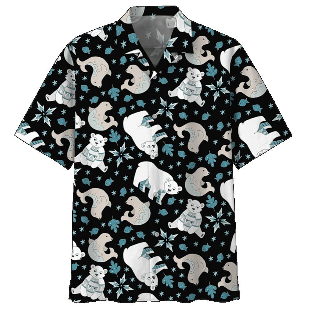 Cute Polar Bear Pattern Aloha Shirt For Men 3D Printed Panda Animal Short Sleeve Loose Lapel Hawaiian Shirts Button Blouse