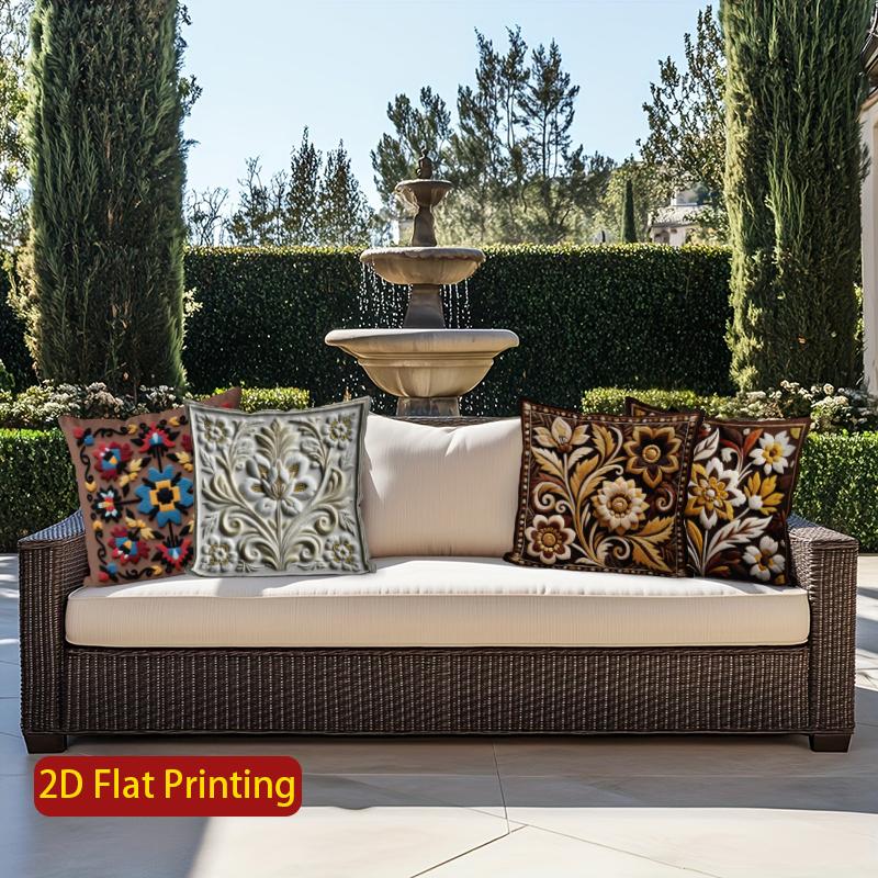 2D Floral Embroidered Pattern Digital Print Pillowcases Pattern Cushion Cover Suitable For Sofa Bedroom Car Pillow Cover