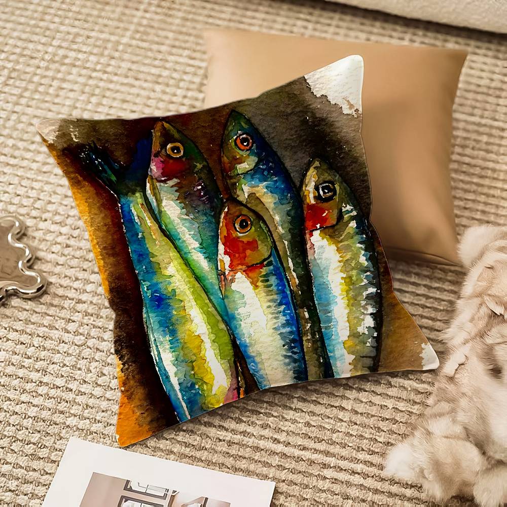 Colorful Sardine Lobster Pillow Case Anti-dustmite Invisible Zipper Sofa Bed
