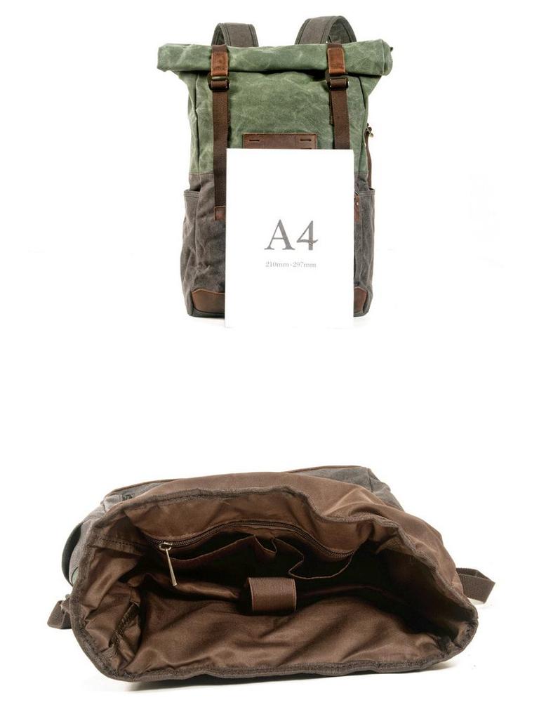 Retro European & American Color Block Canvas Backpack - Oil Wax Finish for Outdoor Hiking, Travel, Mountaineering, School, or Students