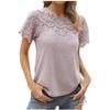 Modă Femei Culoare Solidă Casual Gât Rotund Cusături Dantelă Culoare Solidă Bază Confortabil Respirabil Tricou cu Mânecă Scurtă Top