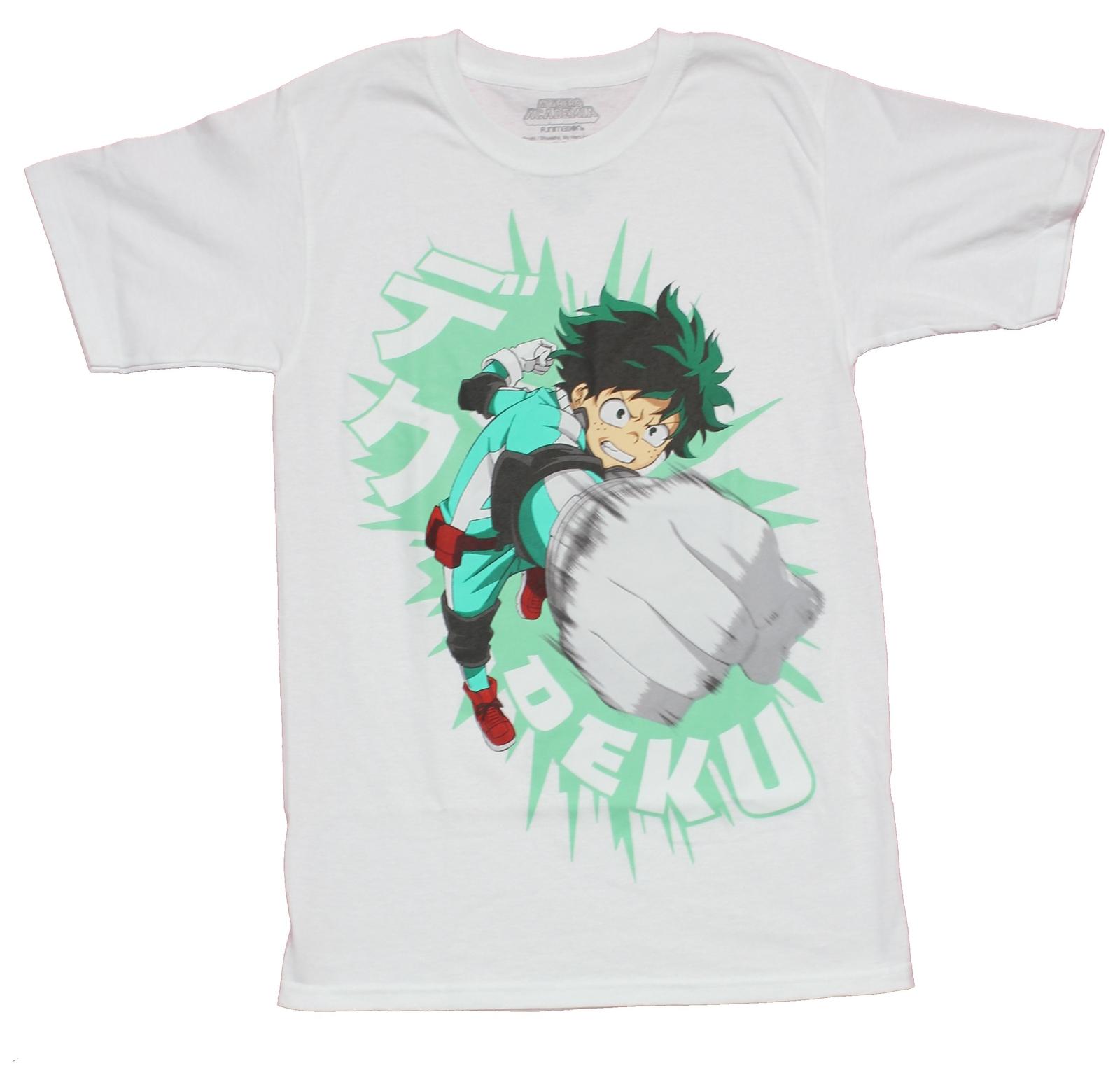 My Hero Academia Adult New T-Shirt - Deku Green Powered Super Punch Pic S