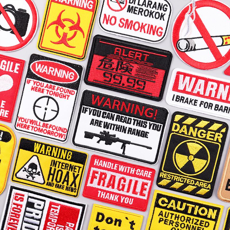 Warning Embroidery Patch Iron On Patches For Clothing Danger Prohibit Sign Embroidered Patches For Clothes Nuclear Marker Badges