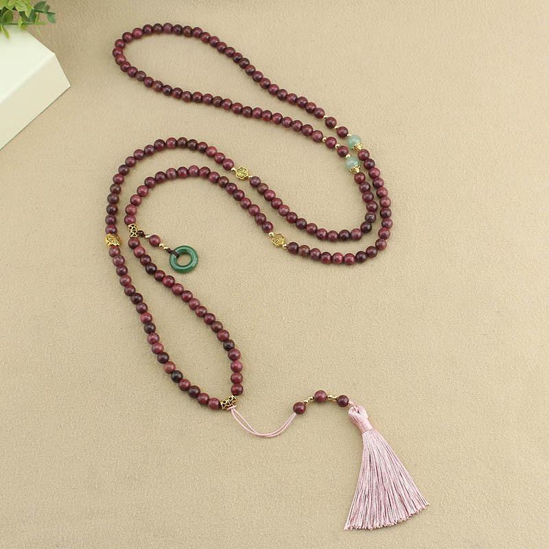 Chinese National Style Cedar Wood Tassel Necklace & Crossbody Chain for Women - Hanfu Qipao Long Sweater Accessory