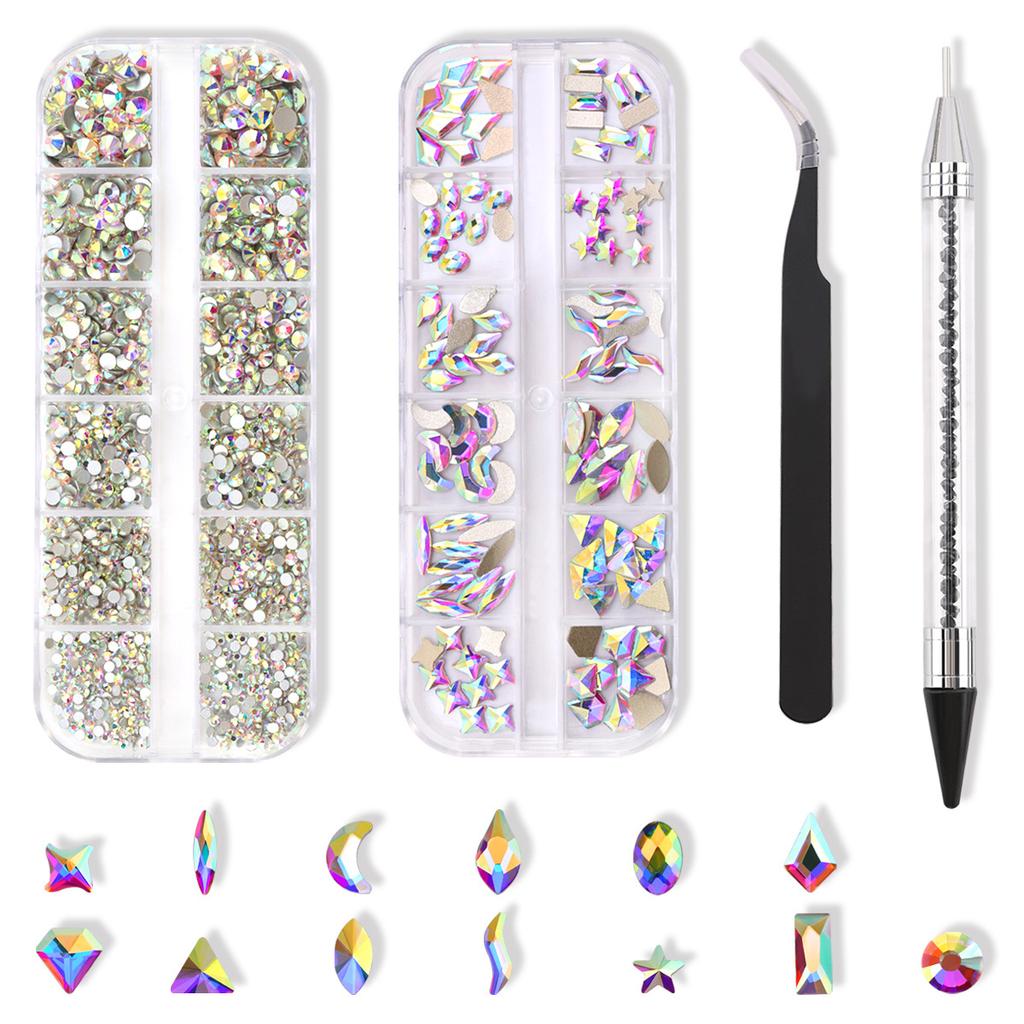 12 Gitter, Maniküre Diamant Sonderform Flachboden Strassstein, Maniküre Schmuck Diamant DIY Nageldekoration