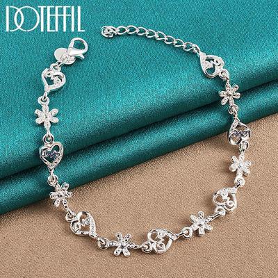Flower Love AAA Zirkon Armband Damen Party Geschenk Silber Schöner Schmuck