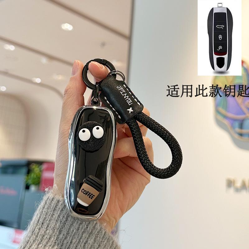 

Tpu Car Key Case Remote Cover Shell Holder Chain Protector Fob For Porsche Taycan Panamera Macan Cayenne Hybird 718 911 Boxster