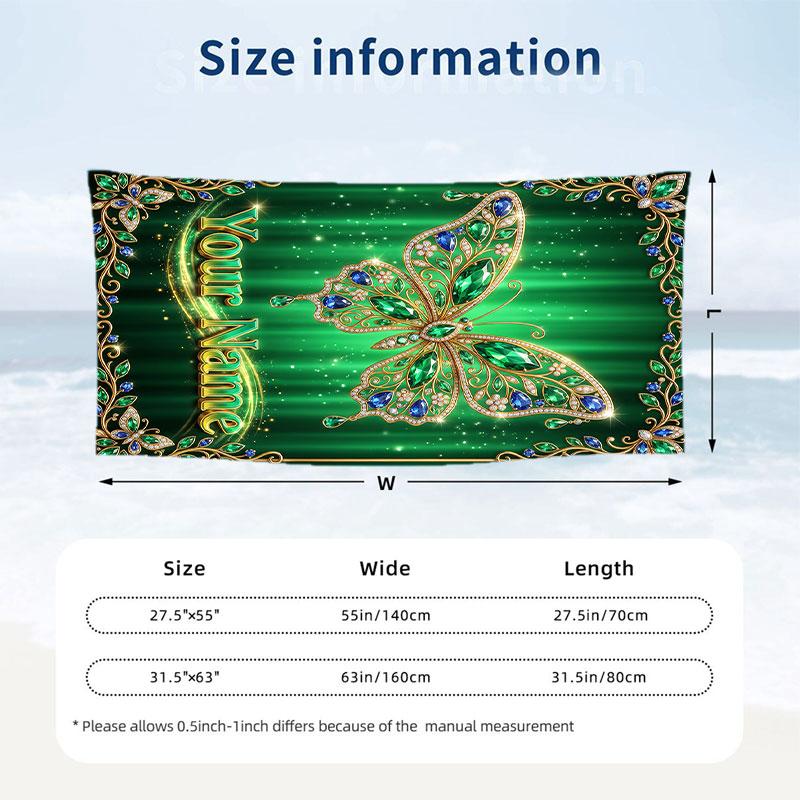 Butterfly Theme Beach Towel Personalized Custom Name & Text Soft Quick Dry Beach Towel for Swimming Travel