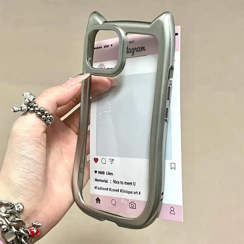 Luxury Plating Soft Silicone Armor Bumper Case For iPhone 15 14   11 Pro Max Plus Shockproof Protective Cute Cat Ears Cover