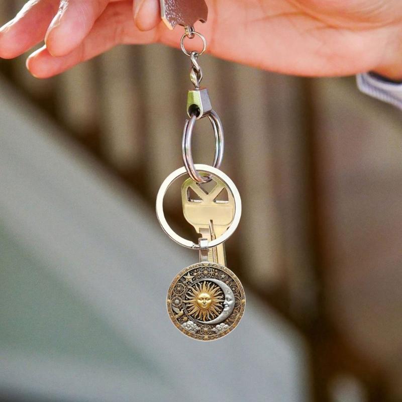 Compact Charm Keychain Galaxy Star Sun Moon God Vintage Design Key Ornament for Everyday Accessory