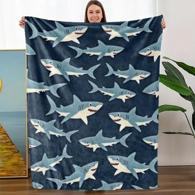 Comfortable Shark Themed Flannel Blanket - the Perfect Gift for Marine Life Enthusiasts Home Decor Fashion Blanket