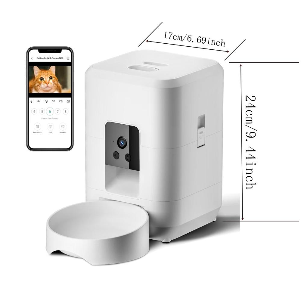 Alimentador Automático Inteligente para Animais de Estimação com Câmera 2L Temporizador USB 5V APP WIFI Vídeo Dispensador Inteligente de Ração Seca Tigela de Alimentação para Cães
