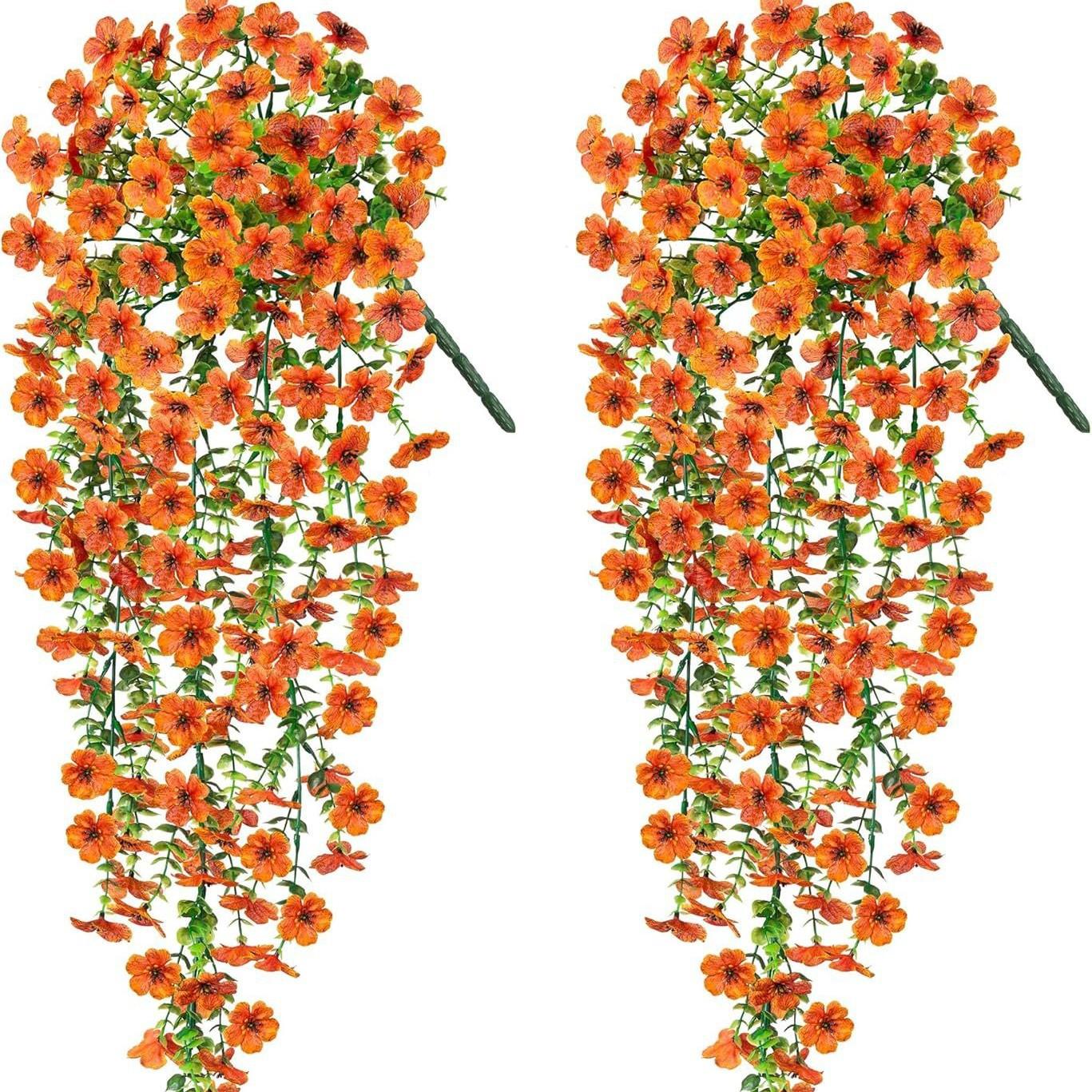 

2pcs Hanging Artificial Flowers Plants -Outdoors Spring Summer Decoration, Faux Hanging Flowers Garden Porch Window Home Decor