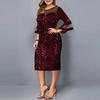 Formal Dress Sequined Net Yarn Plus Size Flare Sleeve Bodycon Dress