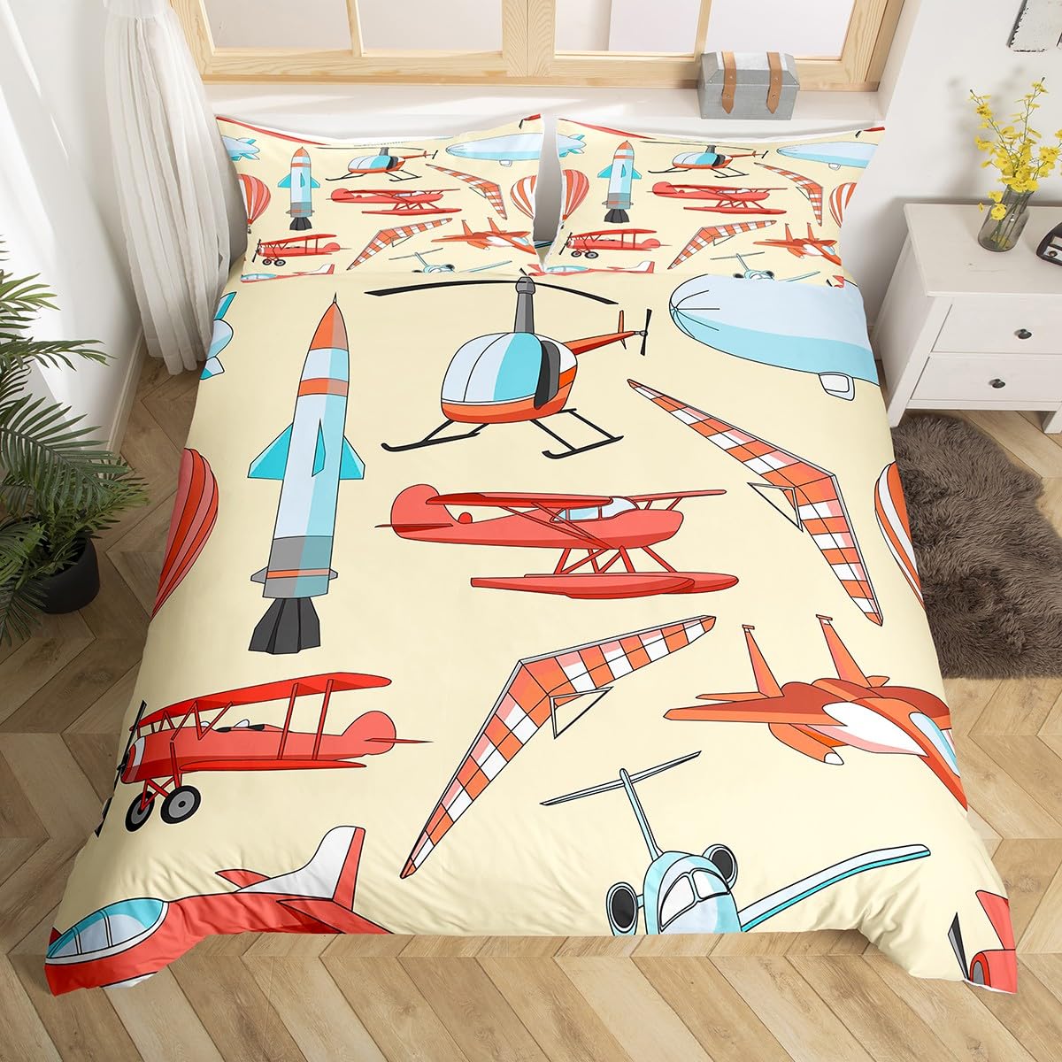 

Comforter Kids Airplane Flight Theme Large 3 Piece Set Suitable For Kids With Teens Bedding Room Decoration Gift Super Soft Comforter (quilt)-EU Single(135*200cm)3pcs