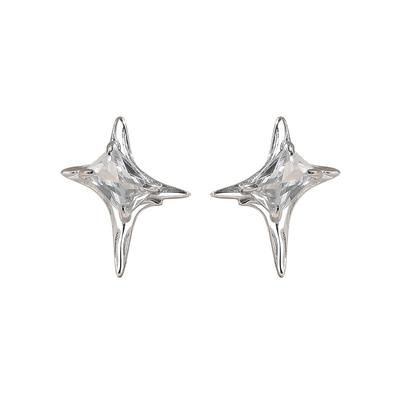 S925 Sterling Silver Four Eight-Pointed Stars Zircon Stud Earrings Niche Irregular Ins Cold Style Couple Personality Trendy Men and Women Earrings