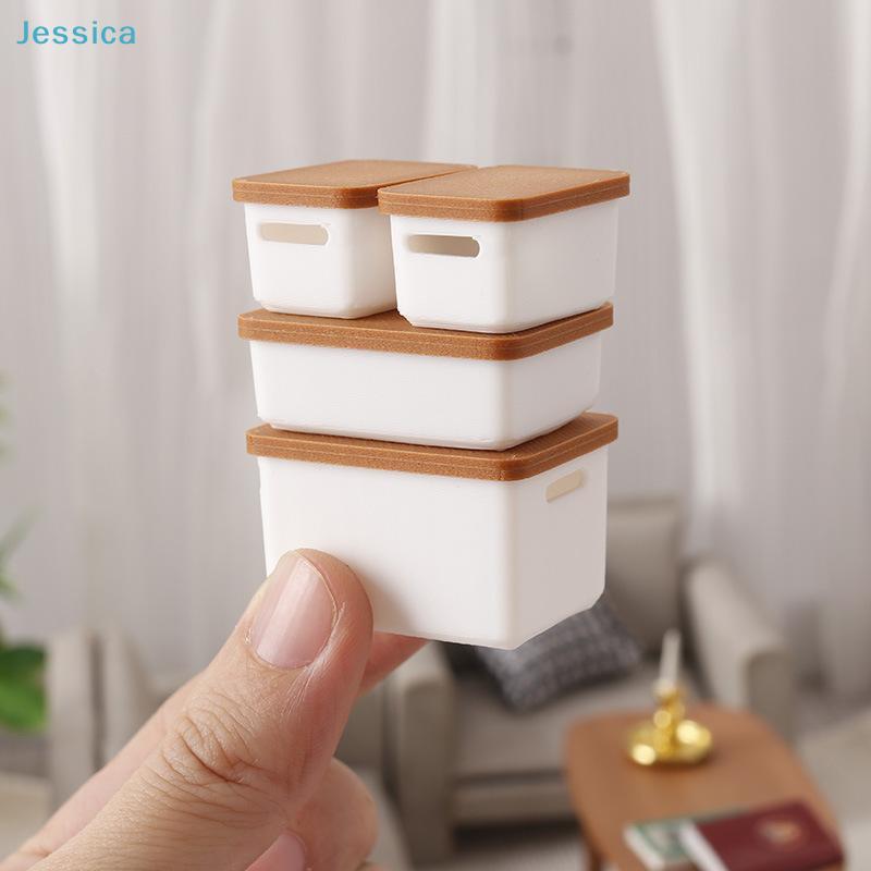 Miniature Stackable Storage Bins Set - Tiny Decorative Organizer Boxes For Dollhouse1:12 Scale Crafts Miniature Room Decor
