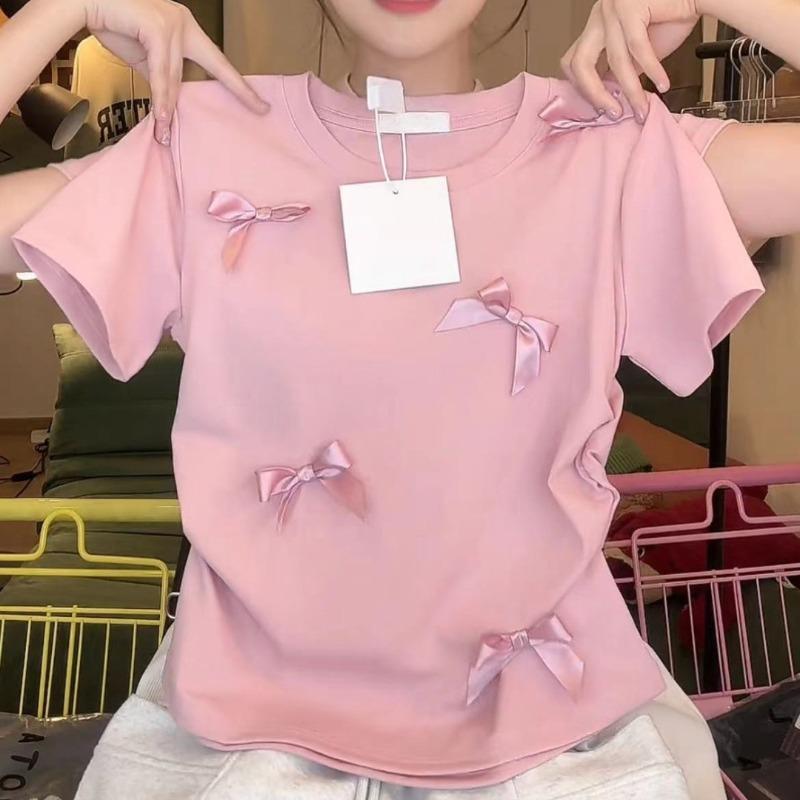 Japanese Sweet Bow Pink Short-sleeved Shirt Sweet and Spicy Summer New College Niche Slim-fit Short Top