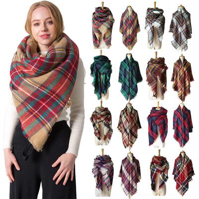 Bufanda cuadrada a cuadros de colores de doble cara agrandada de cachemira de otoño e invierno para mujer