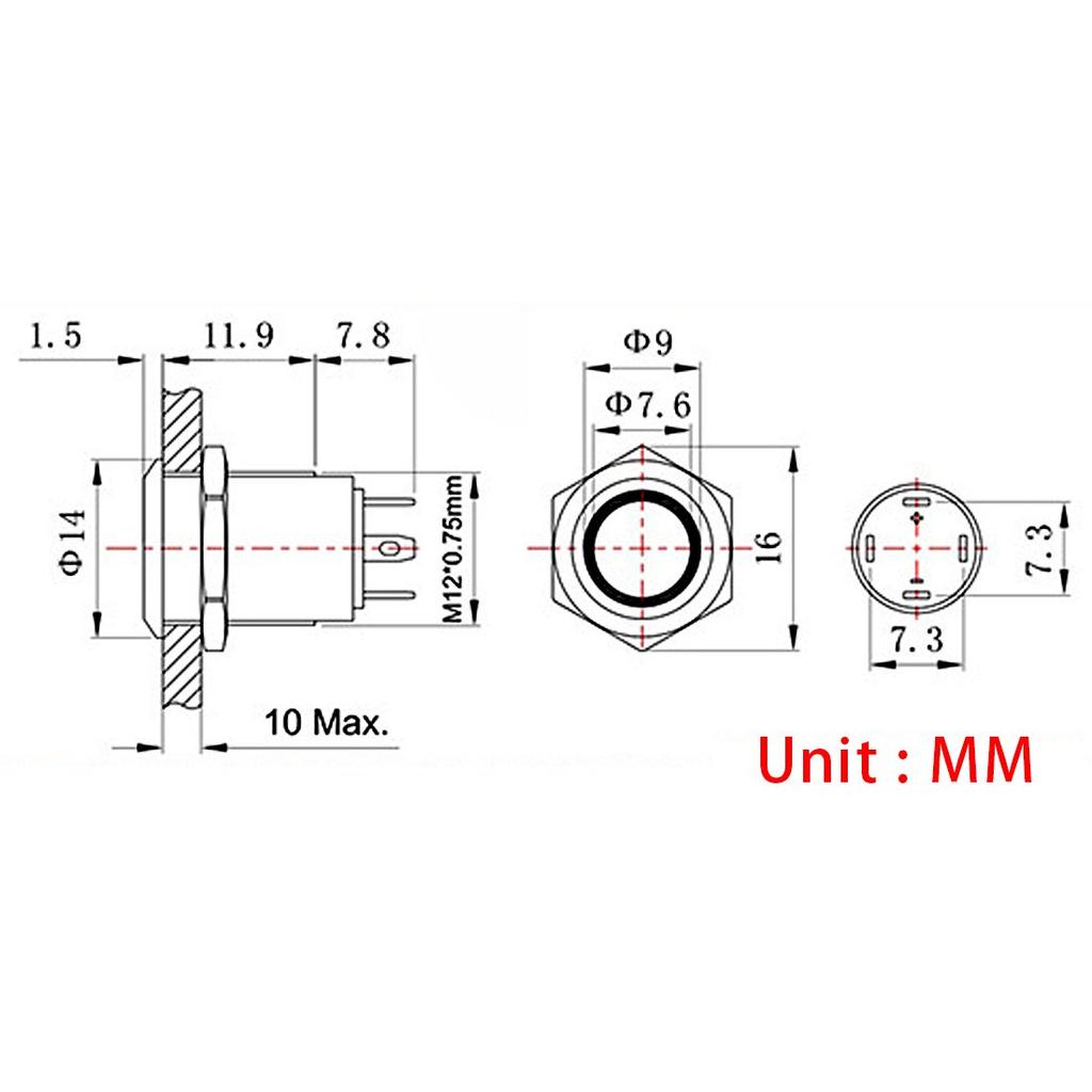 Andux Space Momentary Waterproof Push Button Switch with LED Set of Light, 12mm, 5, JSANKG-02 (Red)