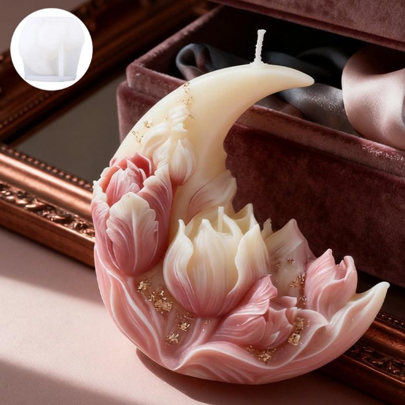 Flower Embossed Moon Silicone Molds Candle Making Tool for Handmade Candle Soap Home Decoration Epoxy Resin Craft