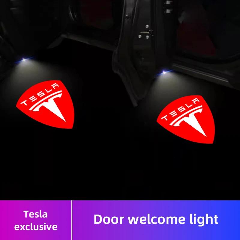 2Pcs Car Door Welcome Lamp HD LED Emblem Projector Lights For Tesla Model 3 Model S Model X Model Y Cybertruck Roadster SpaceX