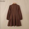 ZANZEA Damen Lässig Umlegekragen Elegant Langarm Kleid