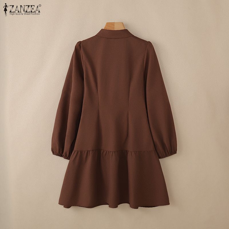 ZANZEA Damen Lässig Umlegekragen Elegant Langarm Kleid