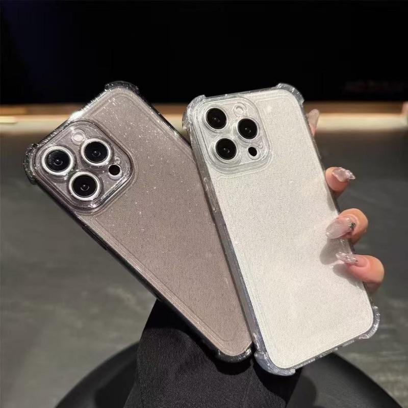 Luxury Glitter Bling Transparent Silicone Case for iPhone 17 13 12 11 14 15 16 Pro Max Plus Plating Airbag Shockproof TPU Cover