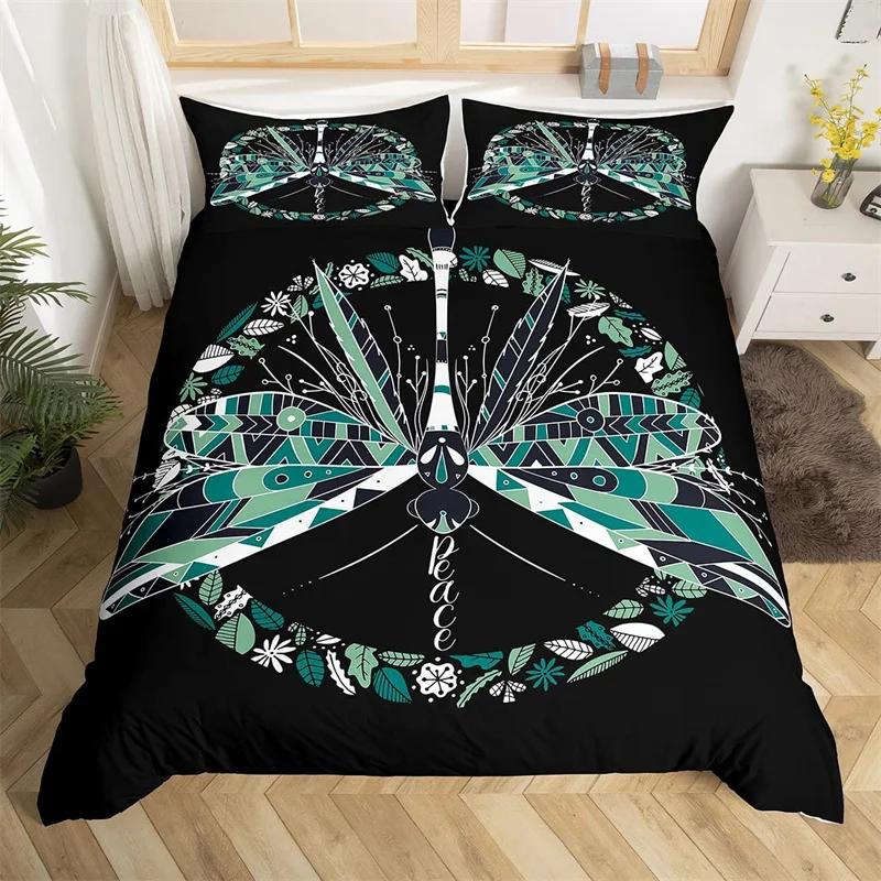 Comforter Dragonfly King Queen Size Chic Animal Comforter Microfiber Bohemia Mandala Bedding Set Flowers Bed