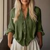 Women's Fashionable And Casual Solid-color Long-sleeved Cotton And Linen Shirt Top