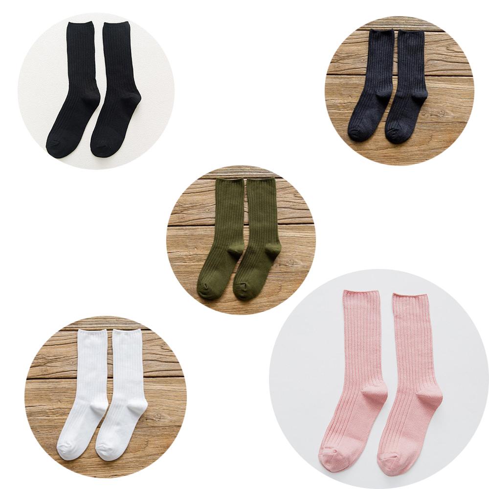 5 Pairs Solid Ribbed Crew Socks Women Mixed Color 4 Seasons Fit Loose Socks Set Daily Basic Sox