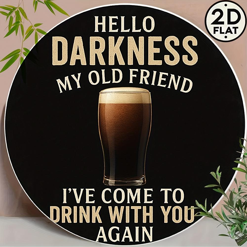 

Vintage Hello Darkness My Old Friend Retro Bar Design with Dark Beer Glass Illustration Bold Black Gold Finish D Flat St 20x20cm(8x8inch)