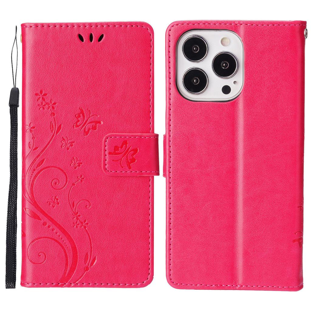For iPhone 16 Pro Case Shockproof Butterfly Floral Leather Flip Phone Cover