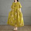 DIMANAF 2025 Women Plus Size Summer Vintage Dress New Short Sleeve Floral Printing Loose Dress Basic Casual Dress
