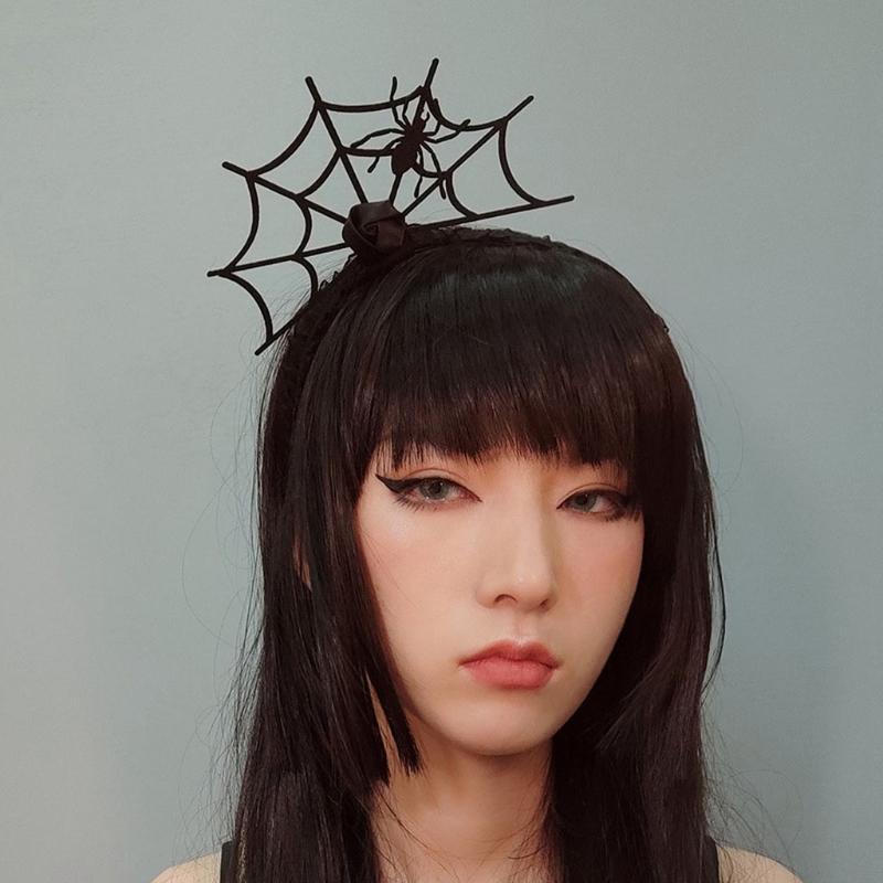 Halloween Headwear Spider Webs Headband Lace Necklace Fancy Dress-up Headpiece for Cosplay Party Novelty Headdress