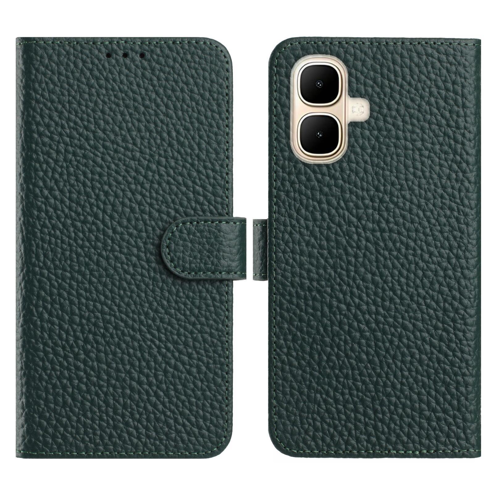 

For TECNO Pop 10/Infinix Smart 10 Case Wallet Stand Litchi Texture Genuine Cow Leather Flip Phone Cover Green
