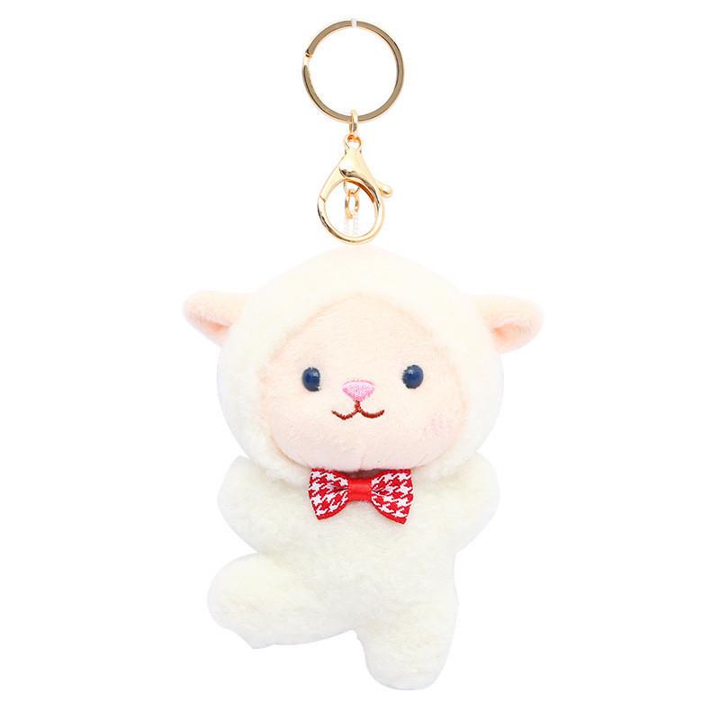 Cute Fluffy Sheep Keychain Plush Toy For Couples In Pink White Gray Brown