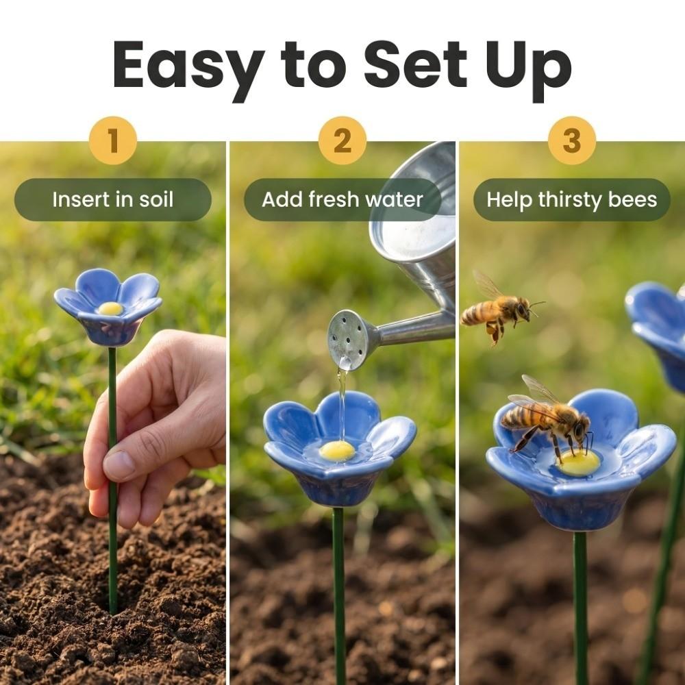 3 pcs Flower Shape Bee Butterfly Water Dispenser Ceramic Bee Watering Station Indoor Decor