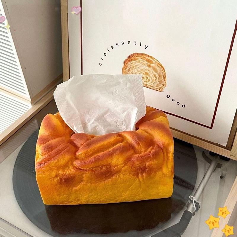 1Pc Creative Funny Bread Tissue Box Artificial Elastic Butter Toast Shape Storage Box Simulation Bread Design Drawer Napkin Box