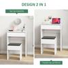 Tocador de Maquillaje con Espejo Plegable, Tocador de Maquillaje Moderno, con Taburete, Compartimento de Almacenamiento con 10 Secciones, MDF Blanco, 60.2 x 40.2 x 79cm