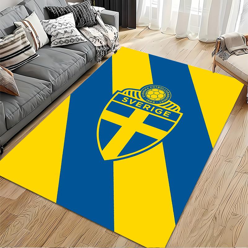 Tappeto con Bandiera Svedese e Design dello Stemma, Tappetino a Strisce Gialle e Blu Adatto all'uso come antiscivolo per soggiorno, camera da letto, divani